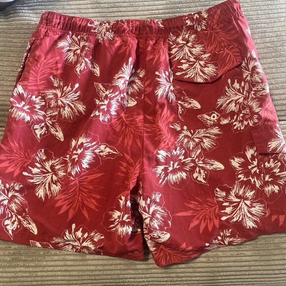 Tommy Bahama Naples Oasis Blooms Cherry Red tropical swim trunks Large UPF30 - Picture 6 of 10